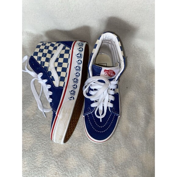 Vans BMX Off the Wall SK8-Hi Sneakers Sz 1.0 Kids Blue/Wht Checker Suede Skate - Picture 4 of 11
